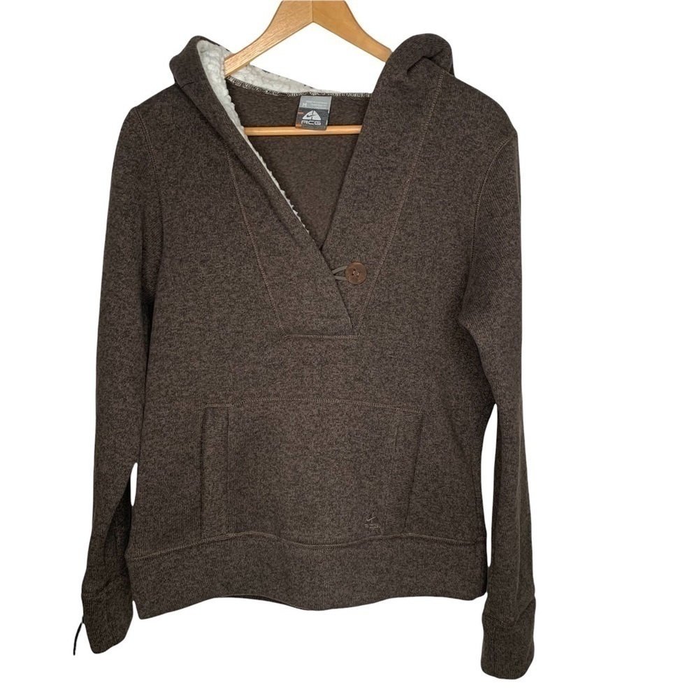 Nike ACG Brown Taupe Pullover Sherpa Hooded Sweater Size M Medium Women's